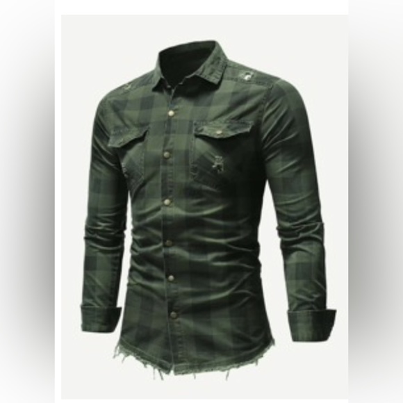 SHEIN Other - Casual plaid shirt. Army green. New never worn
